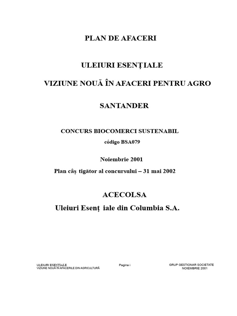 Plan de Afaceri Pentru Uleiuri Esențiale | PDF