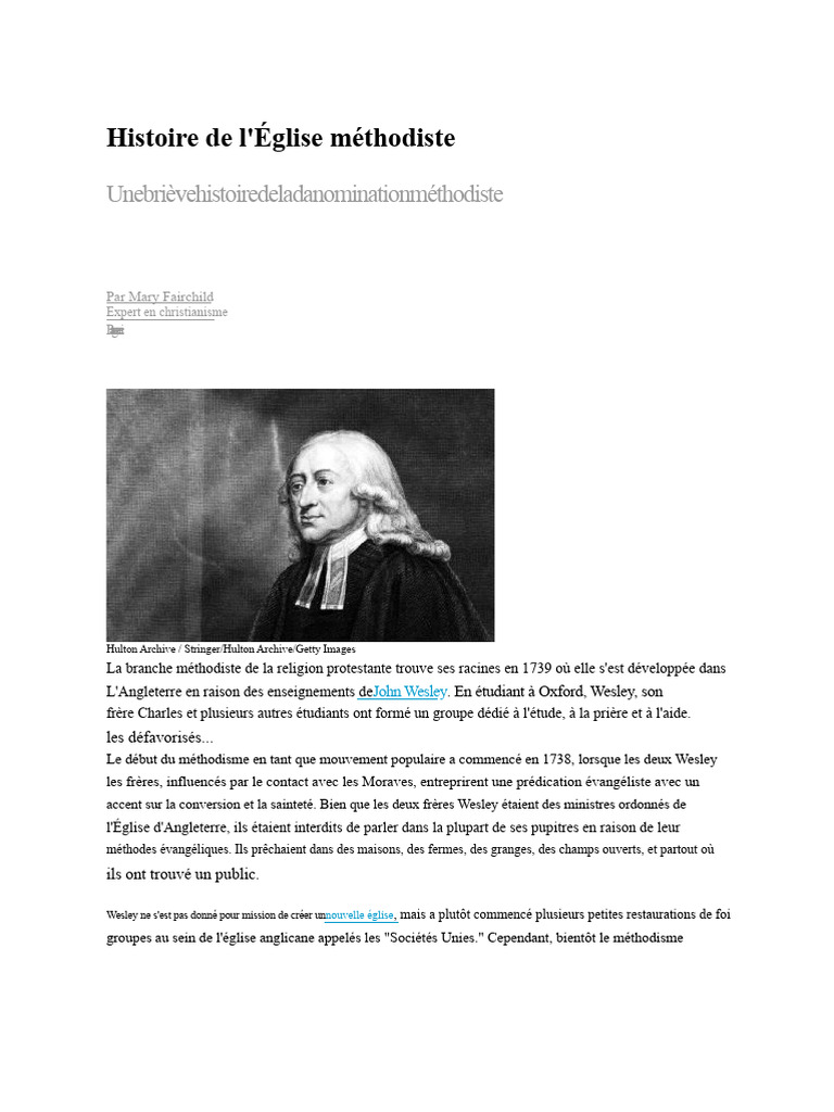 Histoire de l'Église méthodiste | PDF | John Wesley | Arminianisme