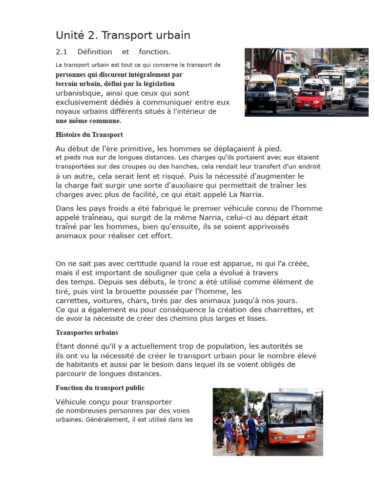 Classification et Fonction du Transport Urbain | PDF | Transport ...