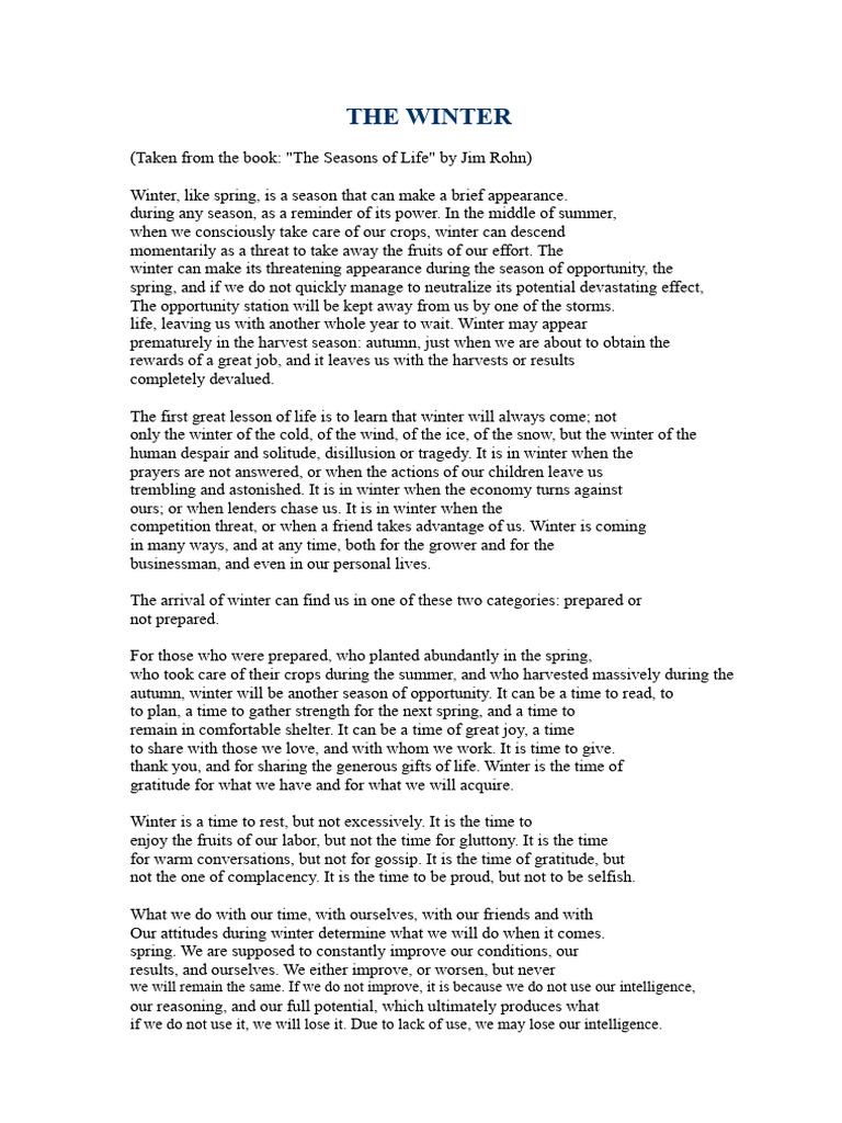 The Seasons of Life by Jim Rohn | PDF | Thought