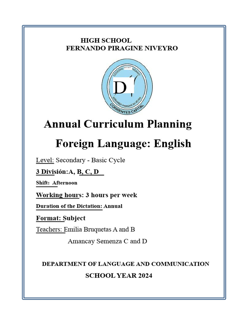Third Year - English Annual Curriculum Planning 2024 | PDF | Curriculum ...