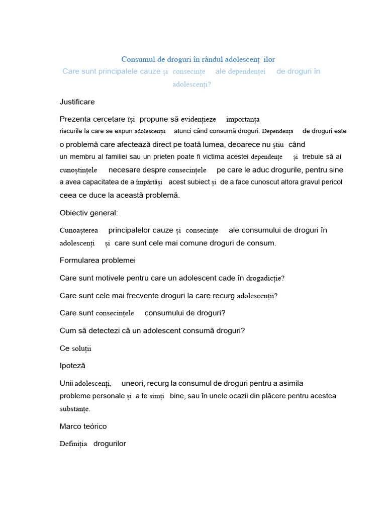 Consumul de Droguri În Rândul Adolescenților | PDF