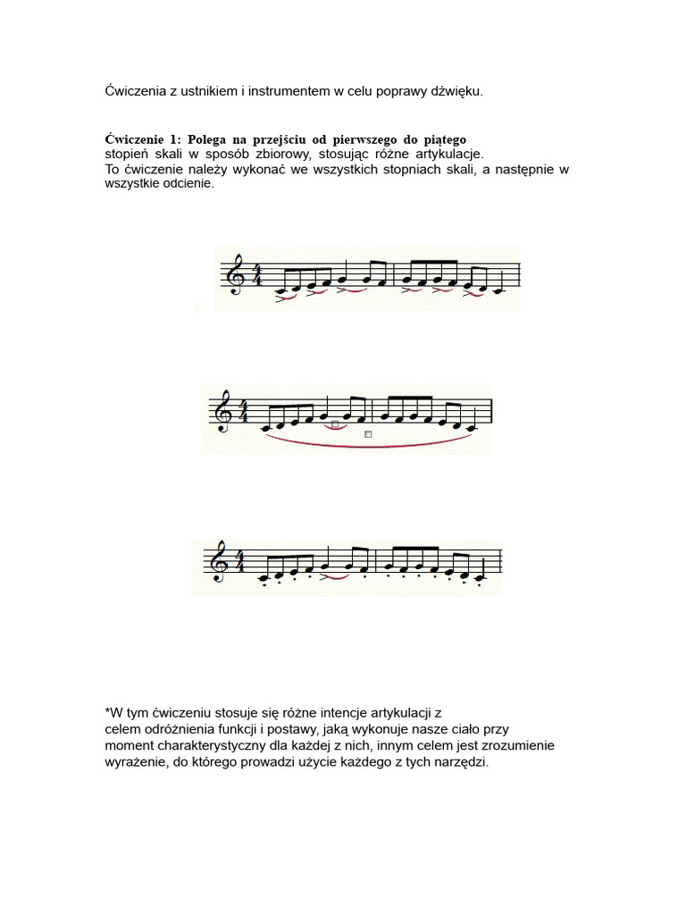 Ćwiczenia Z Ustnikiem I Instrumentem W Celu Poprawy Dźwięku | PDF