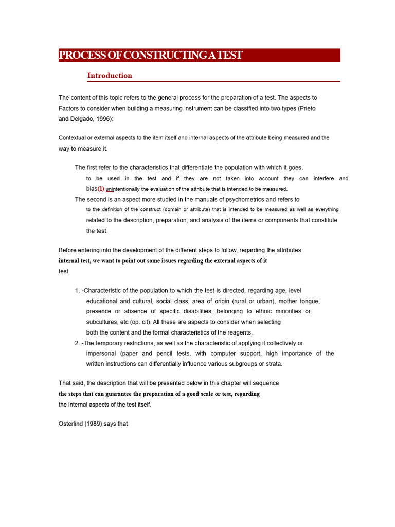 Process of Constructing A Test | PDF | Validity (Statistics ...