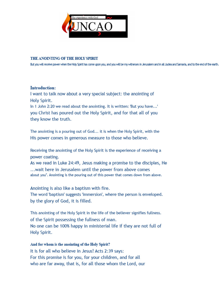 Understanding the Anointing of the Holy Spirit | PDF | Baptism With The ...