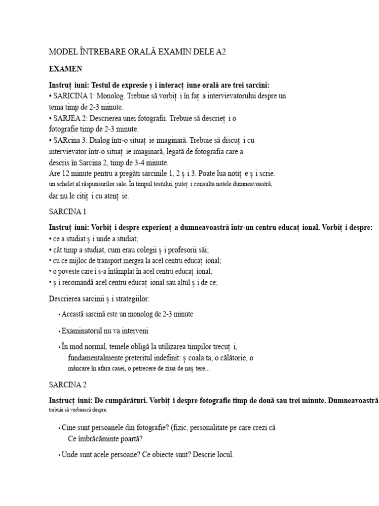 Model Test Oral Exam Dele A2 | PDF