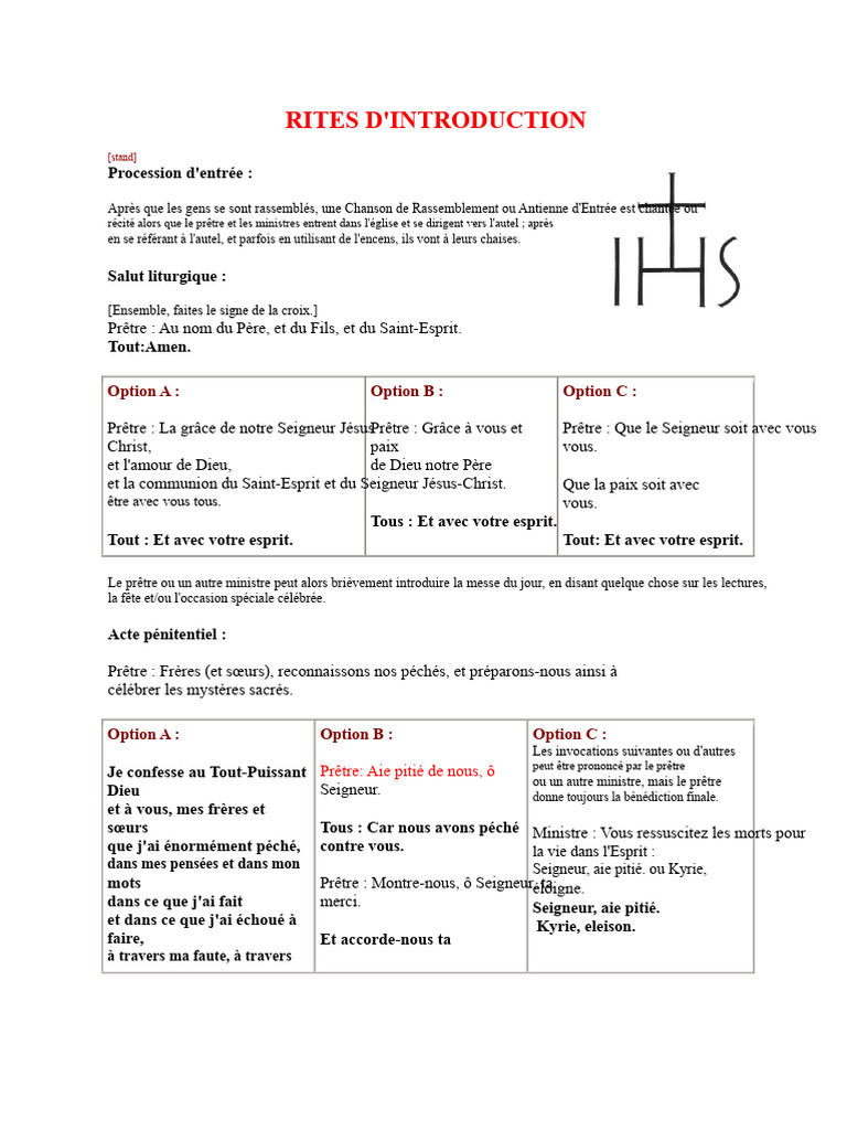 Rites d'introduction à la messe catholique | PDF | Profession de foi ...