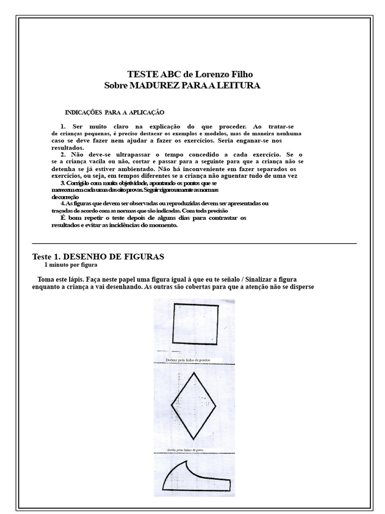 Teste ABC: Avaliação de Leitura | PDF | Desenho