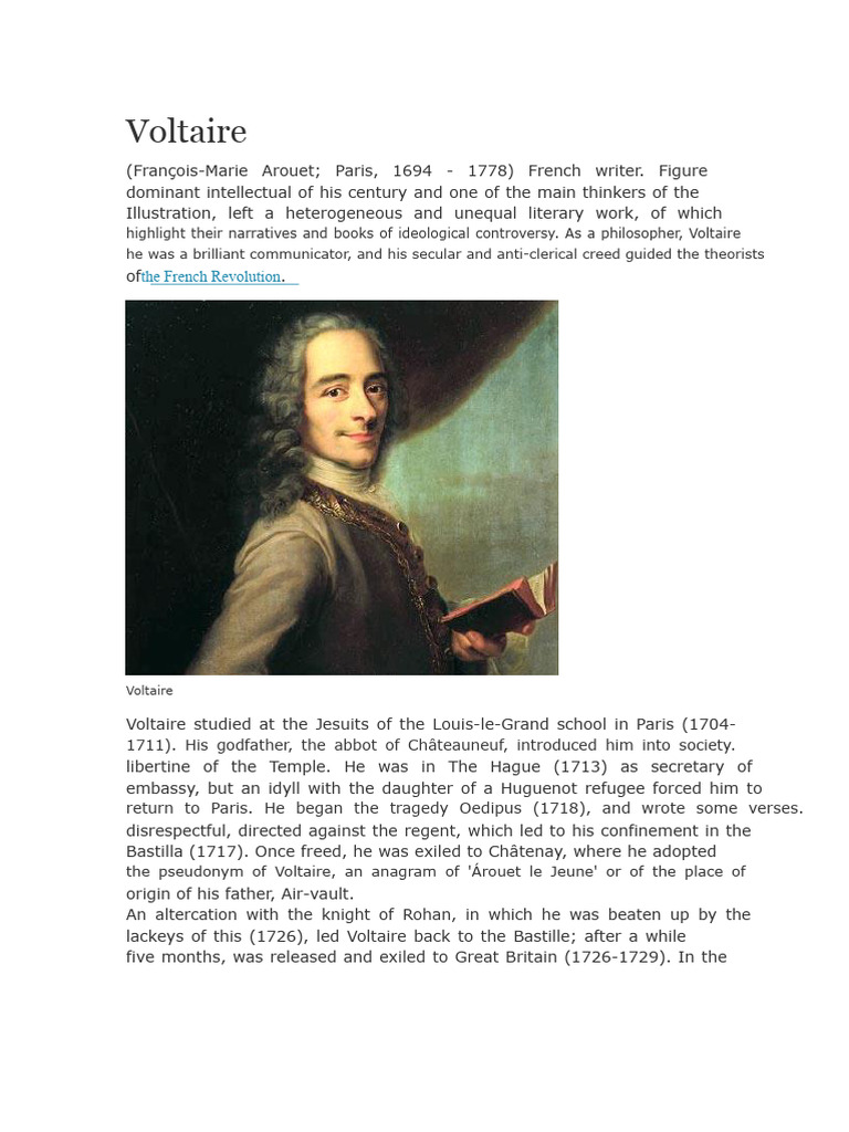 Biography of Voltaire | PDF | Voltaire