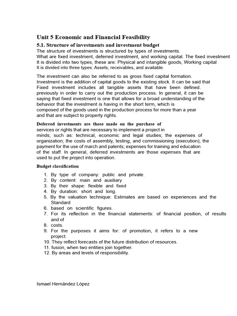Unit 5 Economic and Financial Feasibility | PDF | Investing | Fixed ...