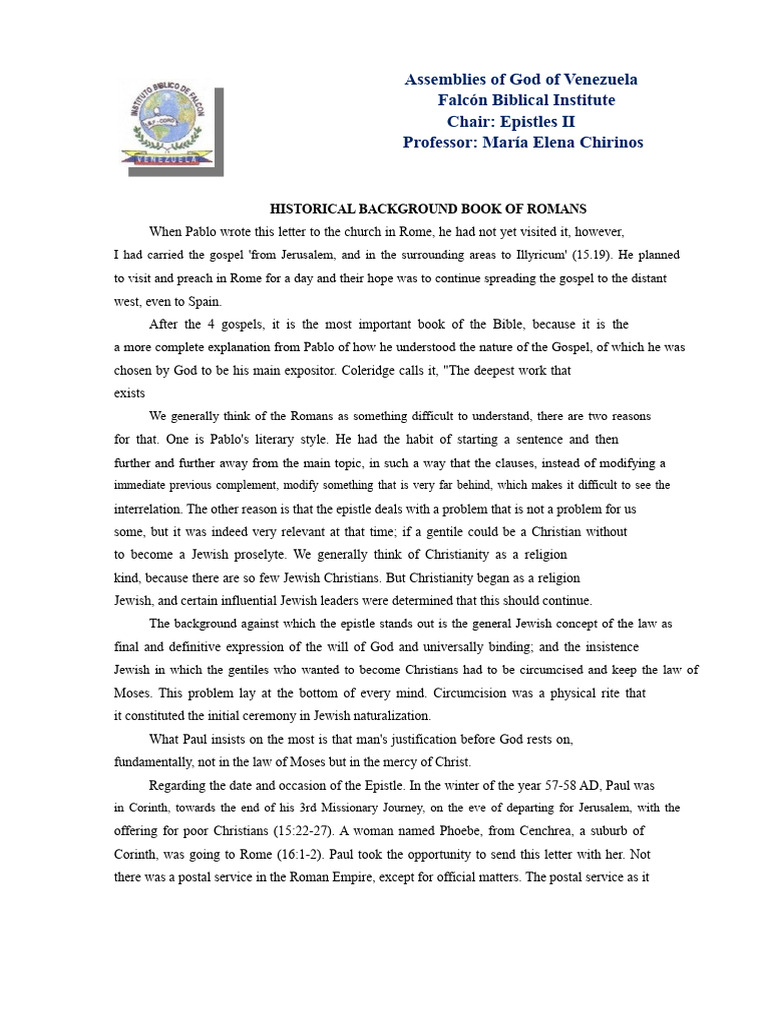 Historical Background of Romans | PDF | Paul The Apostle | Epistle To ...