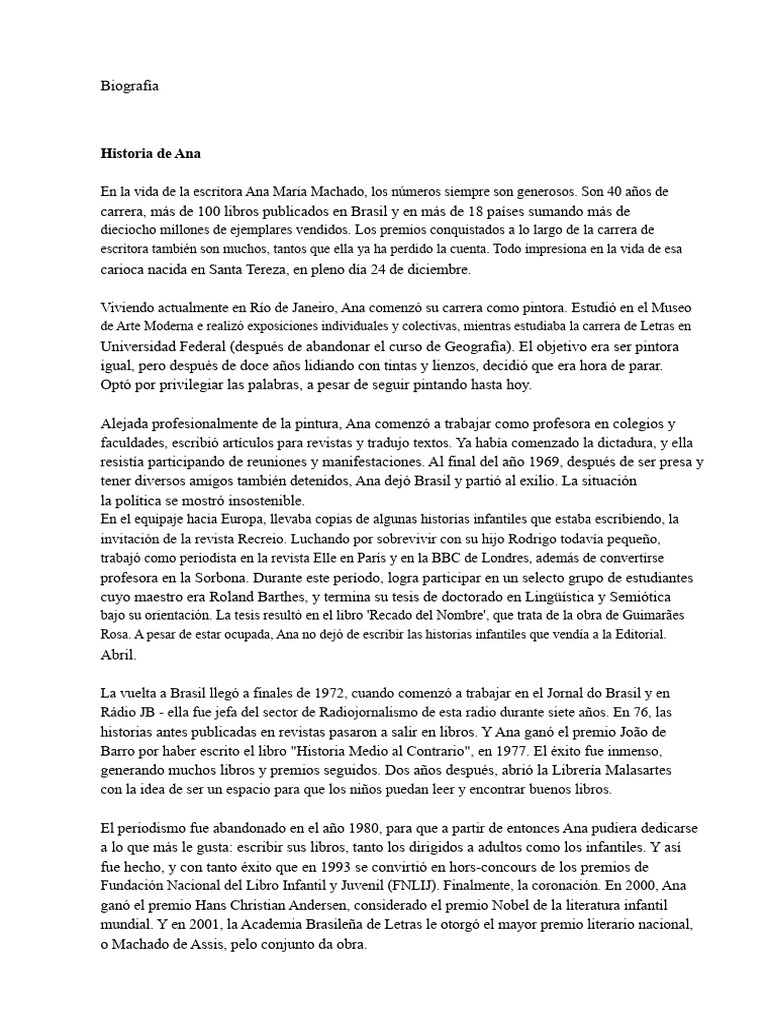 Biografía de Ana Maria Machado | PDF