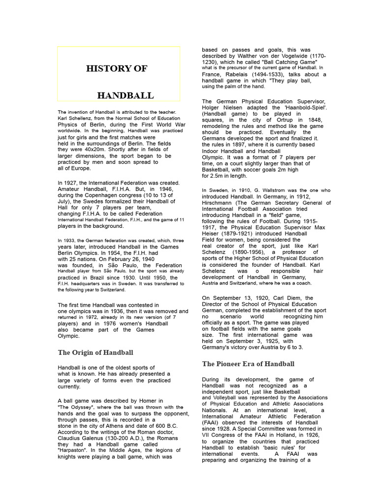 History of Handball Origins | PDF | Forward (Association Football) | Sports