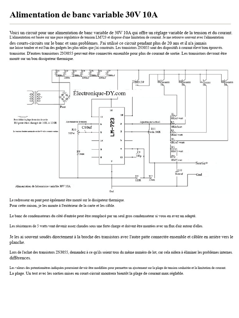 Alimentation variable LM723 30V 10A PDF Circuit intégré — free download
