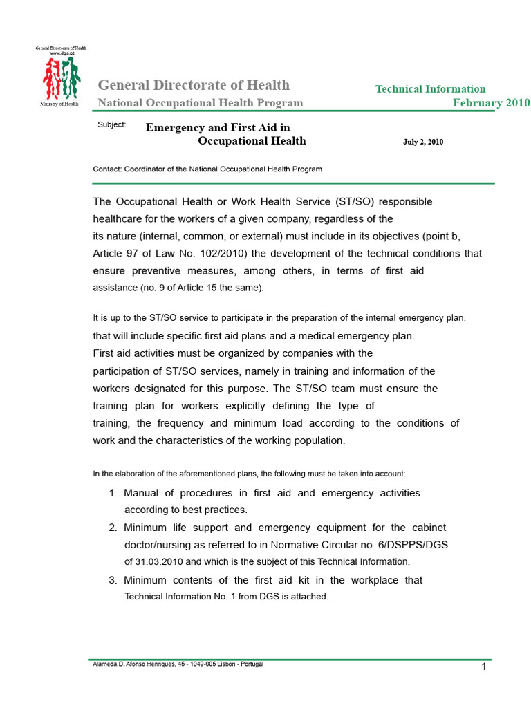 First Aid Guidelines for Occupational Health | PDF | First Aid ...