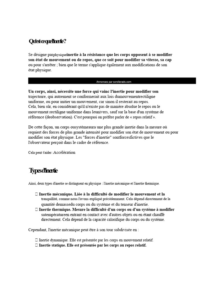 Comprendre l'inertie en physique | PDF | Inertie | Lois du mouvement de ...