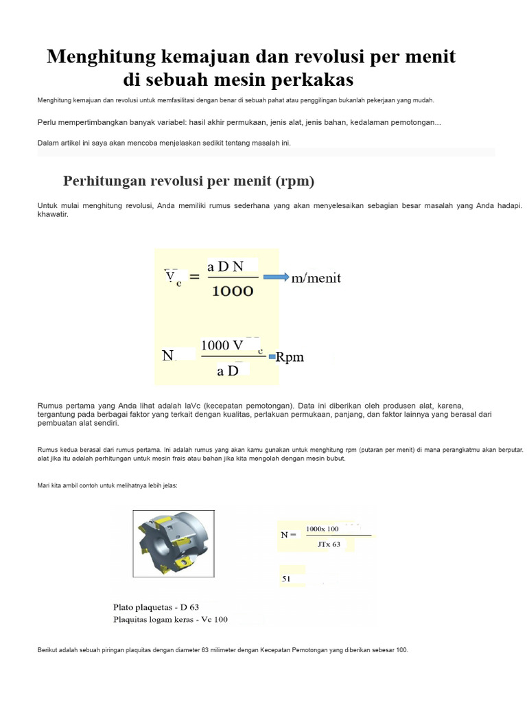Cara Menghitung RPM dan Kemajuan Mesin | PDF