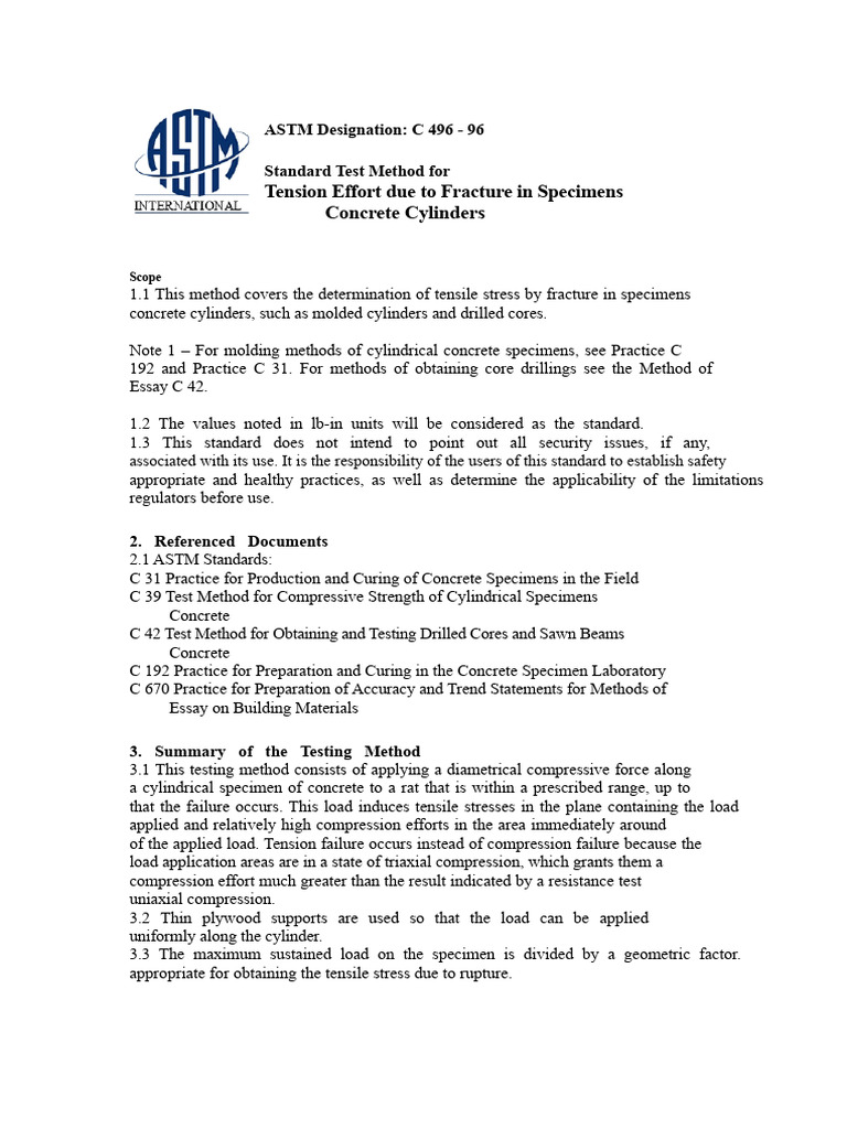 ASTM C496: Tension Test for Concrete | PDF | Fracture | Concrete