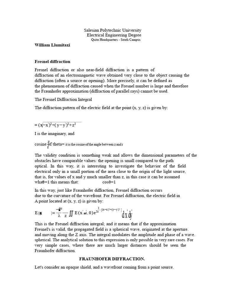 Fresnel vs. Fraunhofer Diffraction | PDF | Diffraction | Classical ...