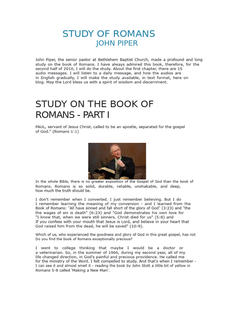 Romans Study Guide by John Piper | PDF | Paul The Apostle | Jesus