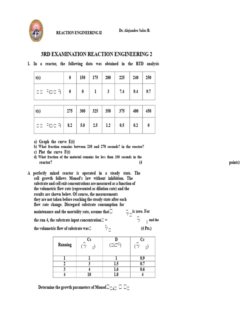 3RD Exam Engineering Reactions 2 Dec 19 22 | PDF | Chemical Reactor ...