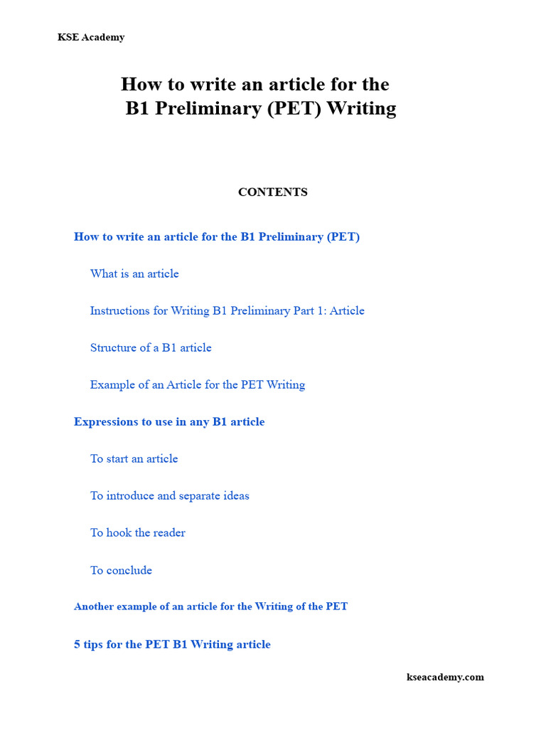 Writing Articles for B1 PET Exam | PDF | Restaurants | Human Communication