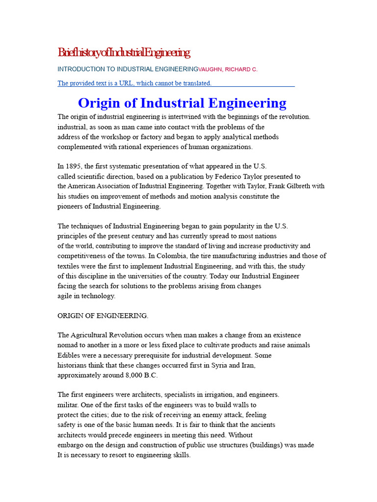 A Brief History of Industrial Engineering | PDF | Industrial ...