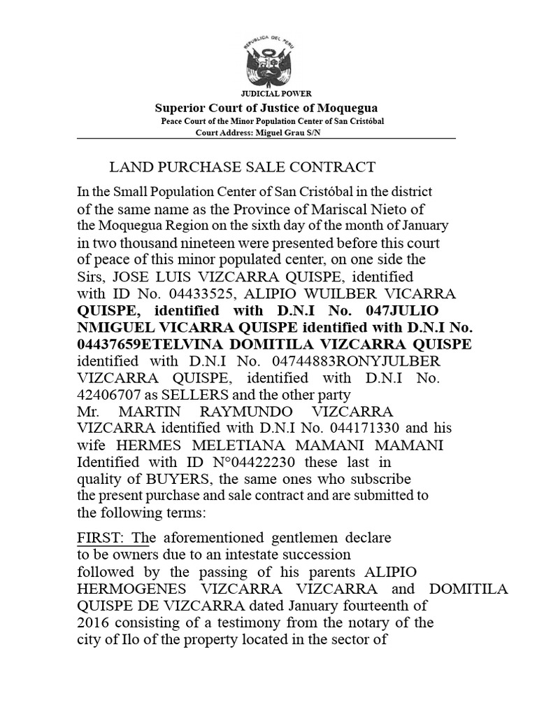 Purchase and Sale Agreement For Land | PDF | Common Law | Private Law