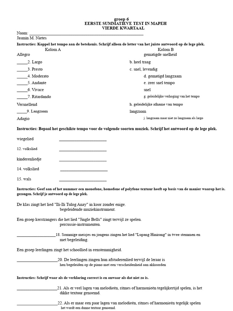 1 Som Test Mapeh | PDF