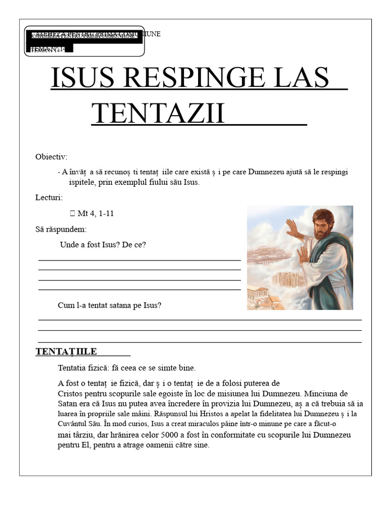 Tema 14 Isus - Respinge Tentațiile | PDF