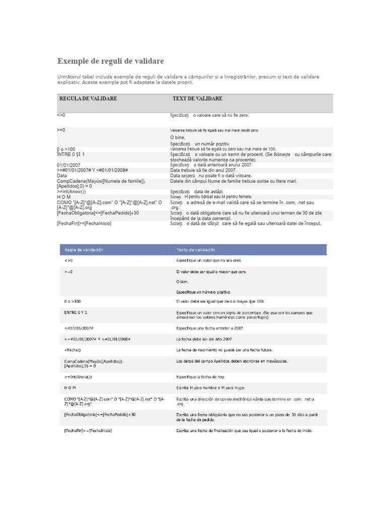 Exemple de Reguli de Validare | PDF