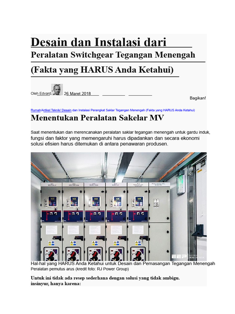 Desain dan Instalasi Switchgear MV | PDF