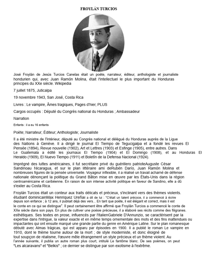Froylán Turcios : Poète et Journaliste | PDF | Romans | Honduras