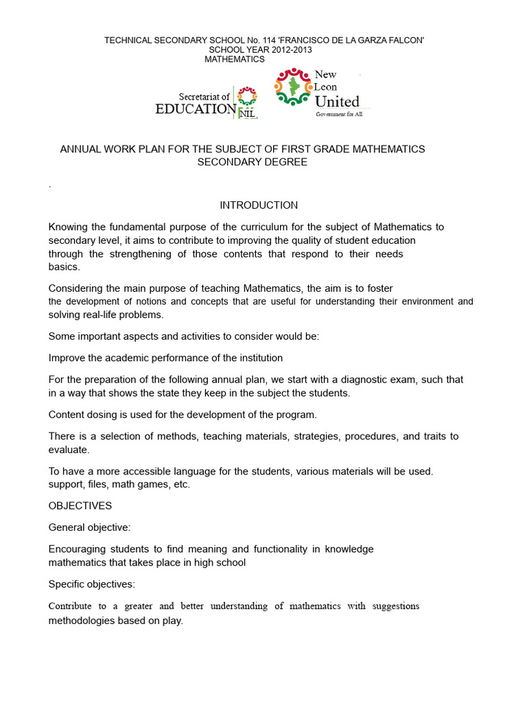 Annual First Grade Math Plan 2012-2013 | PDF | Knowledge | Mathematics