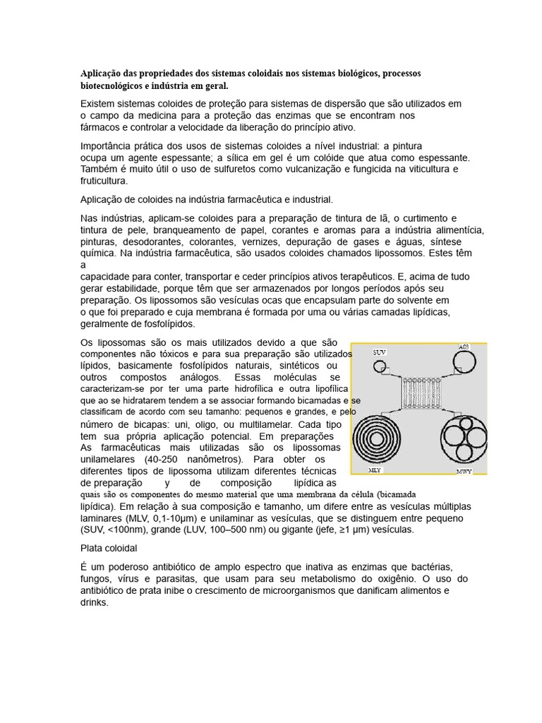 Aplicação Das Propriedades Dos Sistemas Coloidais Nos Sistemas ...