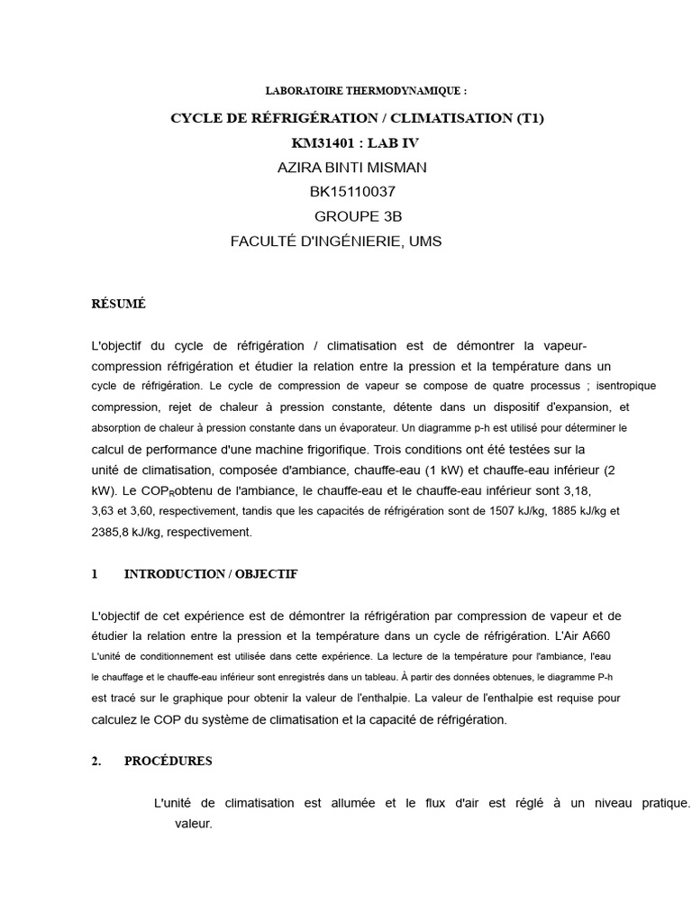 Cycle de Réfrigération et COP en Climatisation | PDF | Climatisation ...
