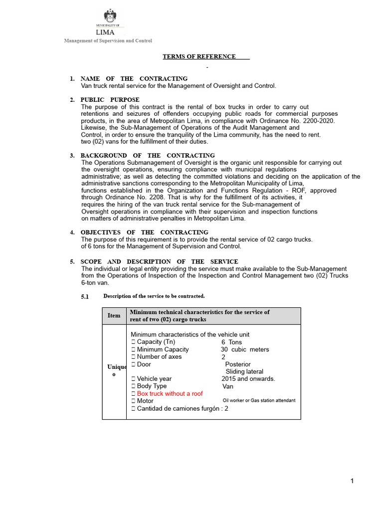 Van Truck Rental for Oversight in Lima | PDF | Insurance | Driver's License