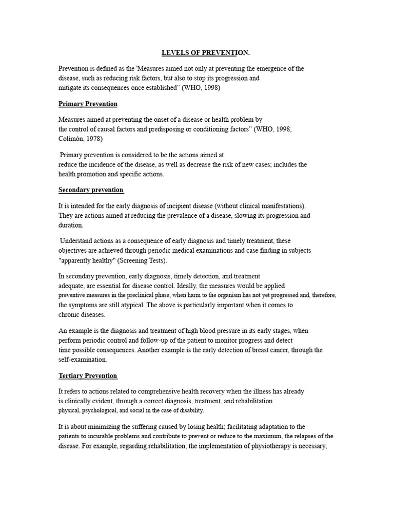 Prevention Levels | PDF | Preventive Healthcare | Physical Therapy