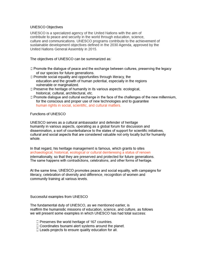 UNESCO Functions and Objectives Explained | PDF | Unesco | United Nations