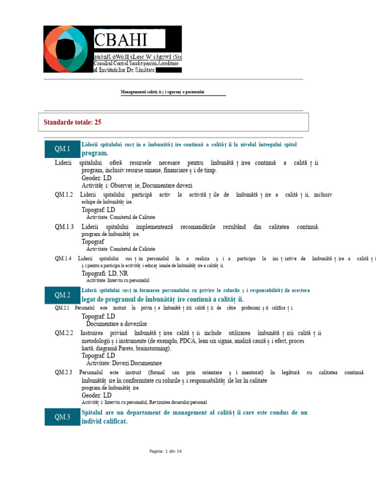 CBAhi - Managementul Calității Și Siguranța Pacientului | PDF