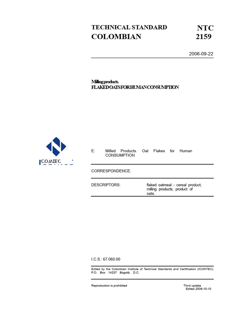 Colombian Standard for Flaked Oats | PDF | Oat | Oatmeal