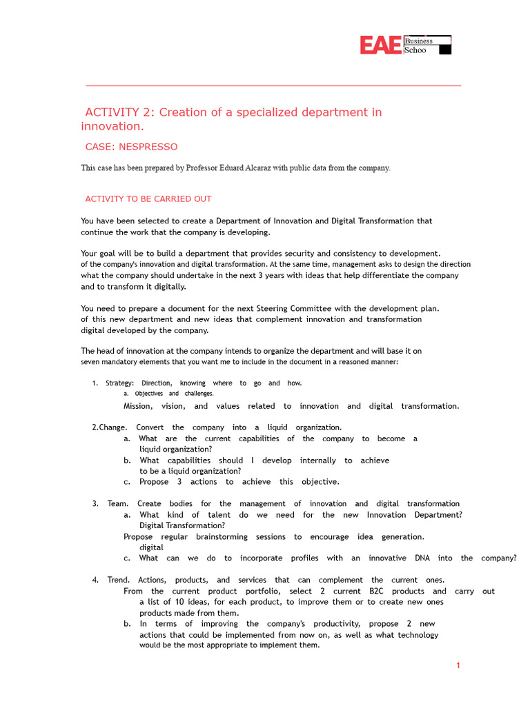 Case 2 - Nespresso | PDF | Innovation | Business