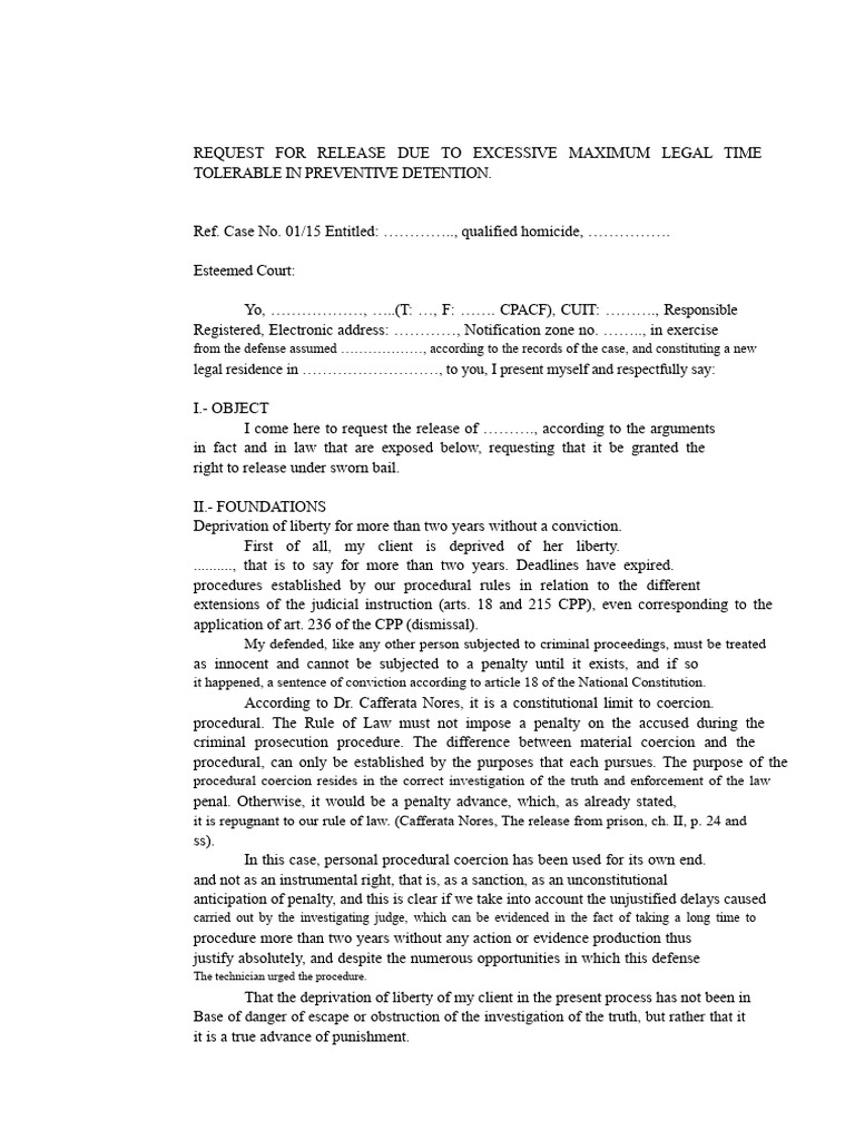 Release Request Due to Excessive Detention | PDF | Rule Of Law | Government