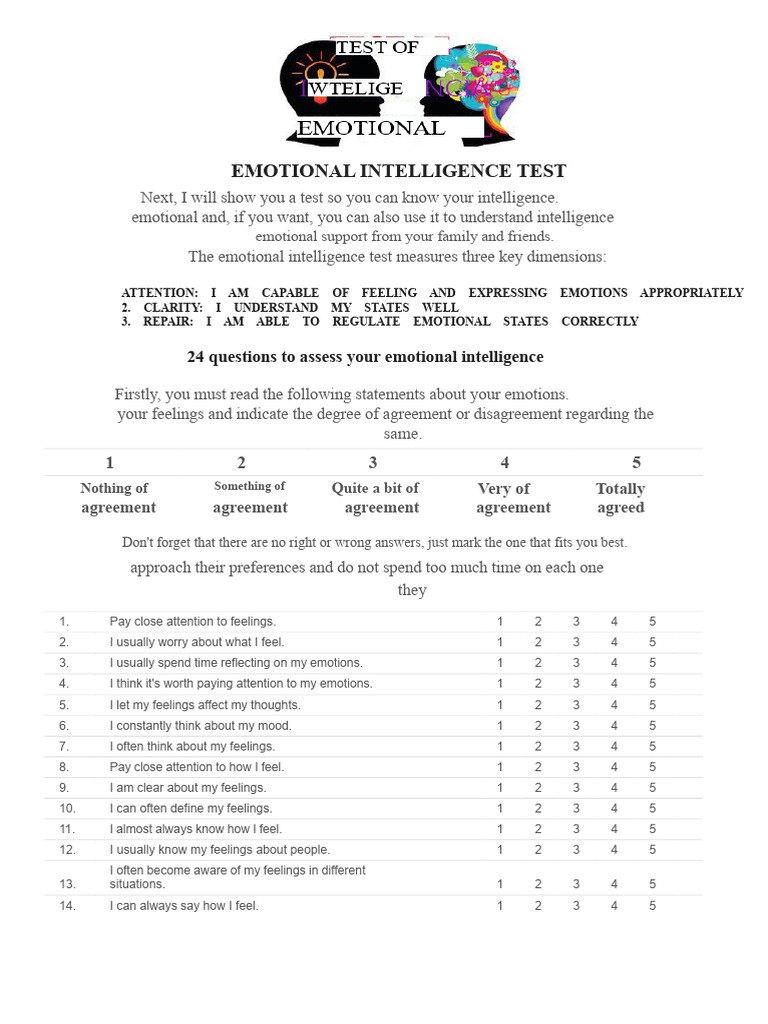 Emotional Intelligence Assessment Test | PDF | Feeling | Emotional ...