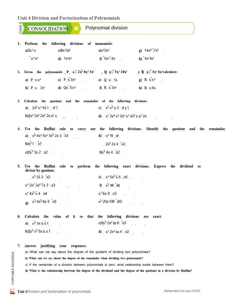 Polynomial Division and Factorization Guide | PDF | Division ...