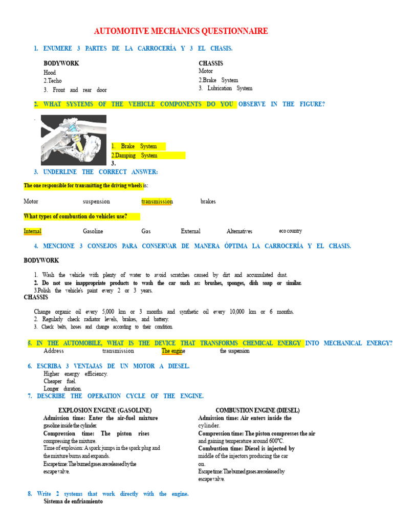 Basic Mechanics Questionnaire | PDF | Internal Combustion Engine | Engines