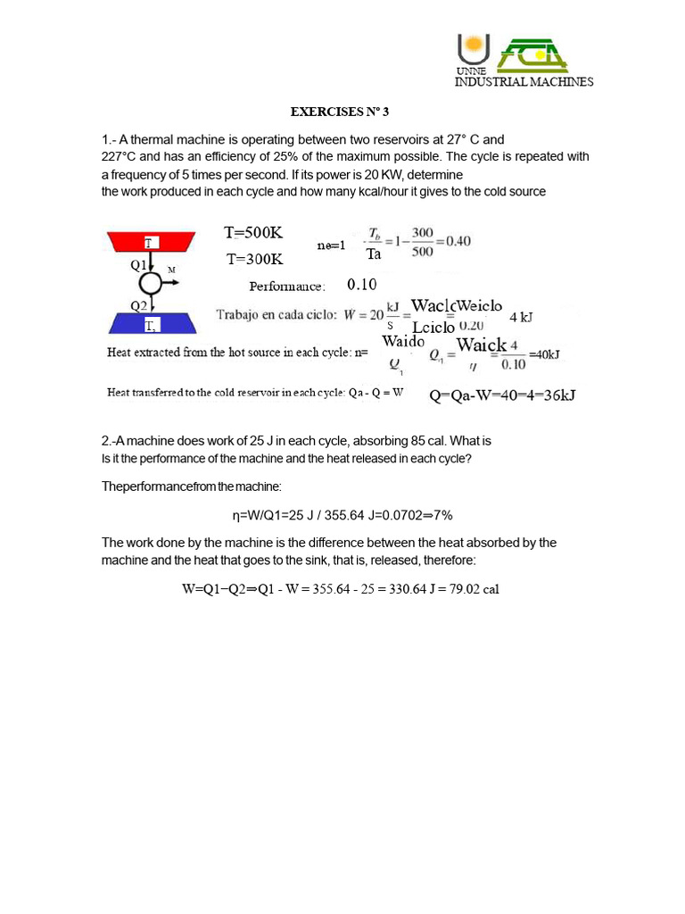 EXERCISES Industrial Machines Solved 2 | PDF | Heat | Heat Pump