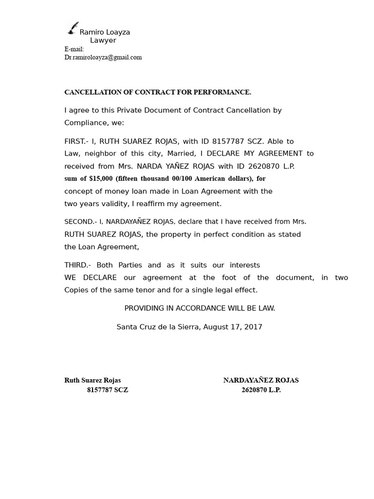 Ramiro Contract Cancellation Agreement | PDF