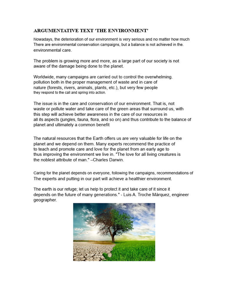 Argumentative Text The Environment | PDF | Conservation Biology ...