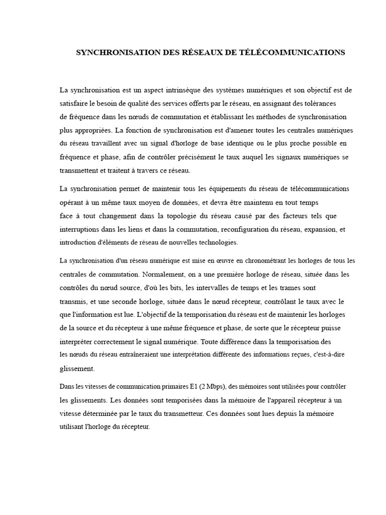 Synchronisation des Réseaux de Télécommunications | PDF | Routage | Routeur